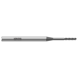 320MERBN .090” Diam., .450” LOC, 1.0 LBS, 3” OAL, 1/8” Shank 4 Flute Single End Ball End Micro Extended Reach Carbide End Mill PVD Diamond