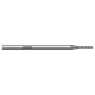 320MERS .015” Diam., .075” LOC, 3” OAL, 1/8” Shank 4 Flute Single End Square End Micro Extended Reach Carbide End Mill CVD Diamond