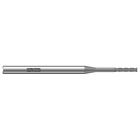 320MERSN .090” Diam., .450” LOC, .1.0 LBS, 3” OAL, 1/8” Shank 4 Flute Single End Square End Micro Extended Reach Carbide End Mill CVD Diamond