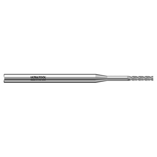 320MERSN .062” Diam., .310” LOC, 1.0 LBS, 3” OAL, 1/8” Shank 4 Flute Single End Square End Micro Extended Reach Carbide End Mill