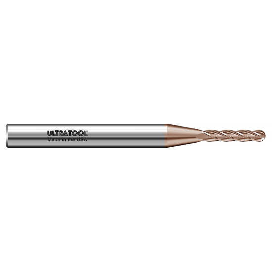 320MXLB .013 Ø .065 x 1.5 x 1/8 4 Flute Ball Single End Extra Long Length Micro Carbide End Mill TiCN