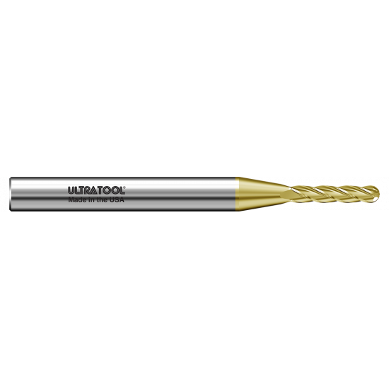 320MXLB 0.70mm Ø 3.50mm x 38mm x 3.0mm 4 Flute Ball Single End Extra Long Length Micro Carbide End Mill TiN