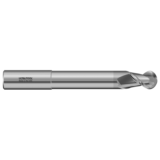 330MLB 3/8 Ø 1/2 x 4" x 3/8 2 Flute Ball Single End Extended Reach Carbide End Mill for Aluminum TiB2