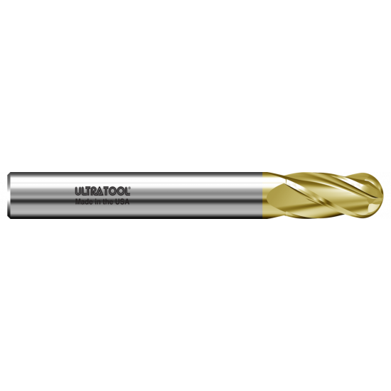 384B 10.0mm Ø 50mm x 100mm x 10.0mm 4 Flute Ball End Single End Carbide End Mill TiN